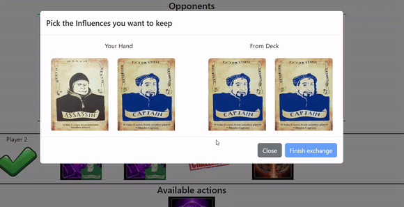 Gif animado que mostra como as cartas selecionadas aumentam o zoom durante o diálogo de TROCA.